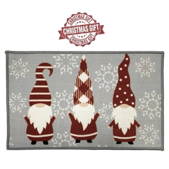 Gnome Snowflake Rug Simply Holiday Christmas Winter Unique Decor Accent Red Gray - Picture 1 of 16